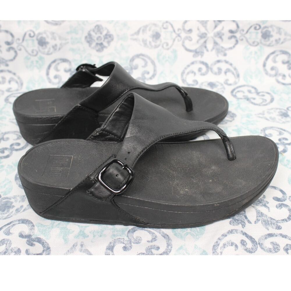 Fitflop The Skinny Women's Size US 6 Black Leather Thong Sandals Shoes B28-090 - Picture 4 of 8